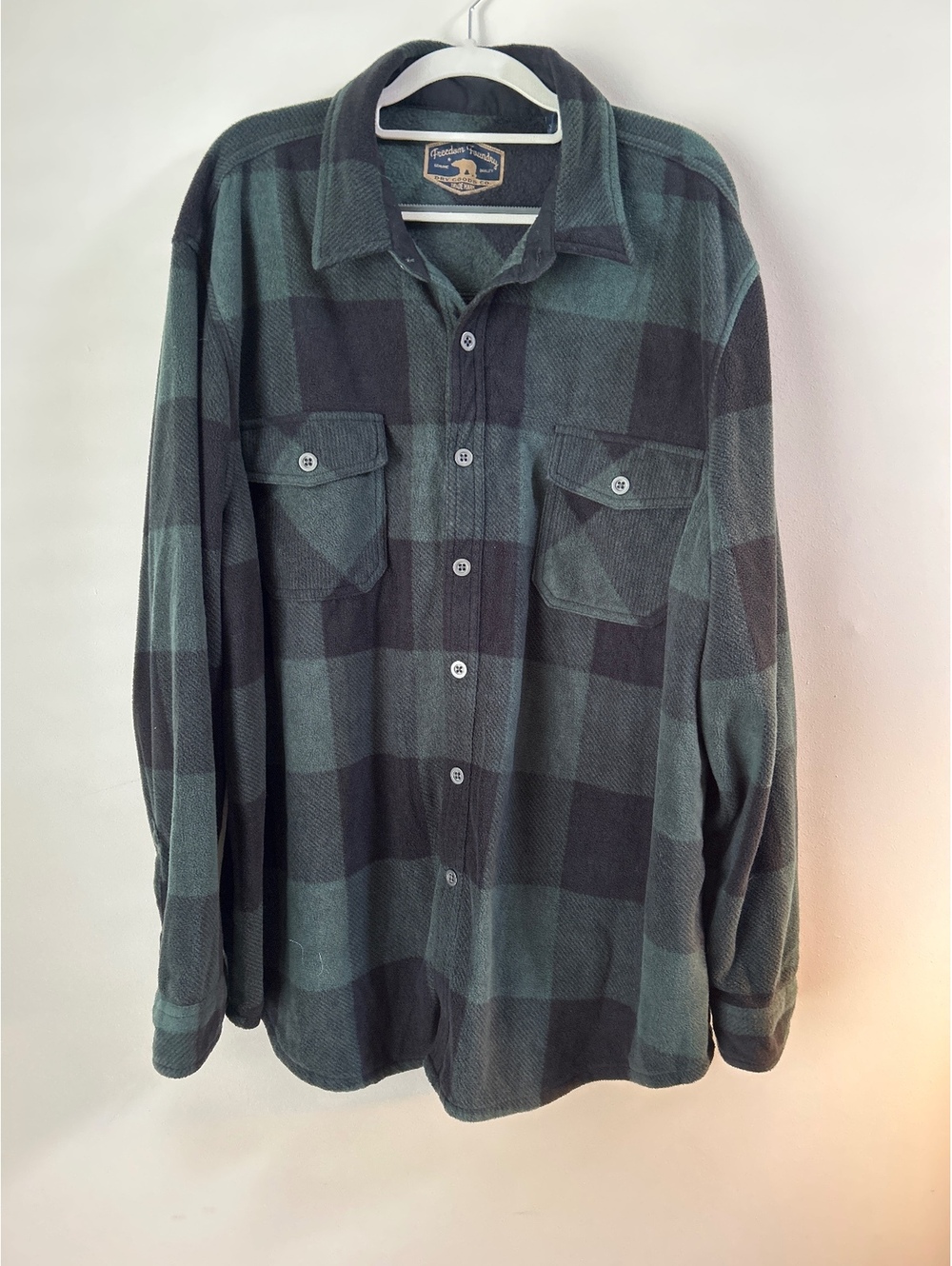 Freedom Foundry Men's XXL Green and Black Fleece Button-Up Shirt Jacket